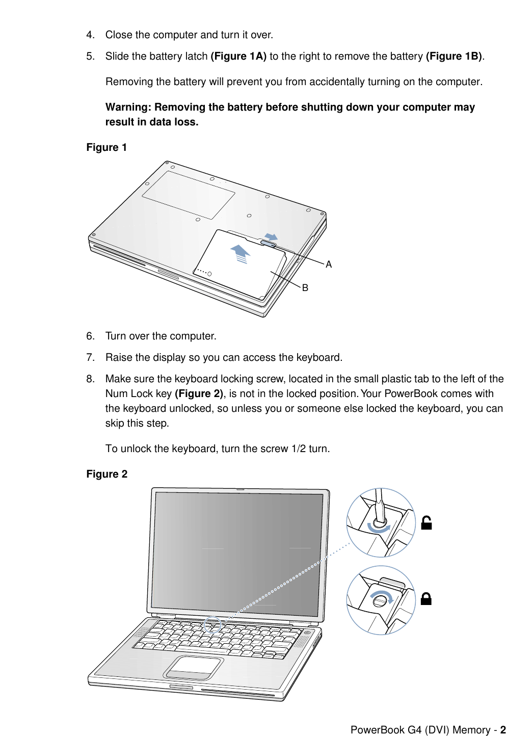 Page 2 of 7 - Apple PowerBook G4 (DVI) User Manual Power Book And (1GHz/867MHz) - Memory Card Replacement Instructions Pbg4dvi-mem-cip