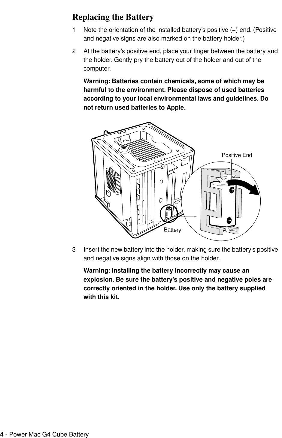 Page 4 of 6 - Apple PowerMacG4(Cube) User Manual Power Mac G4Cube-Battery Replacement Instructions Battery.cube