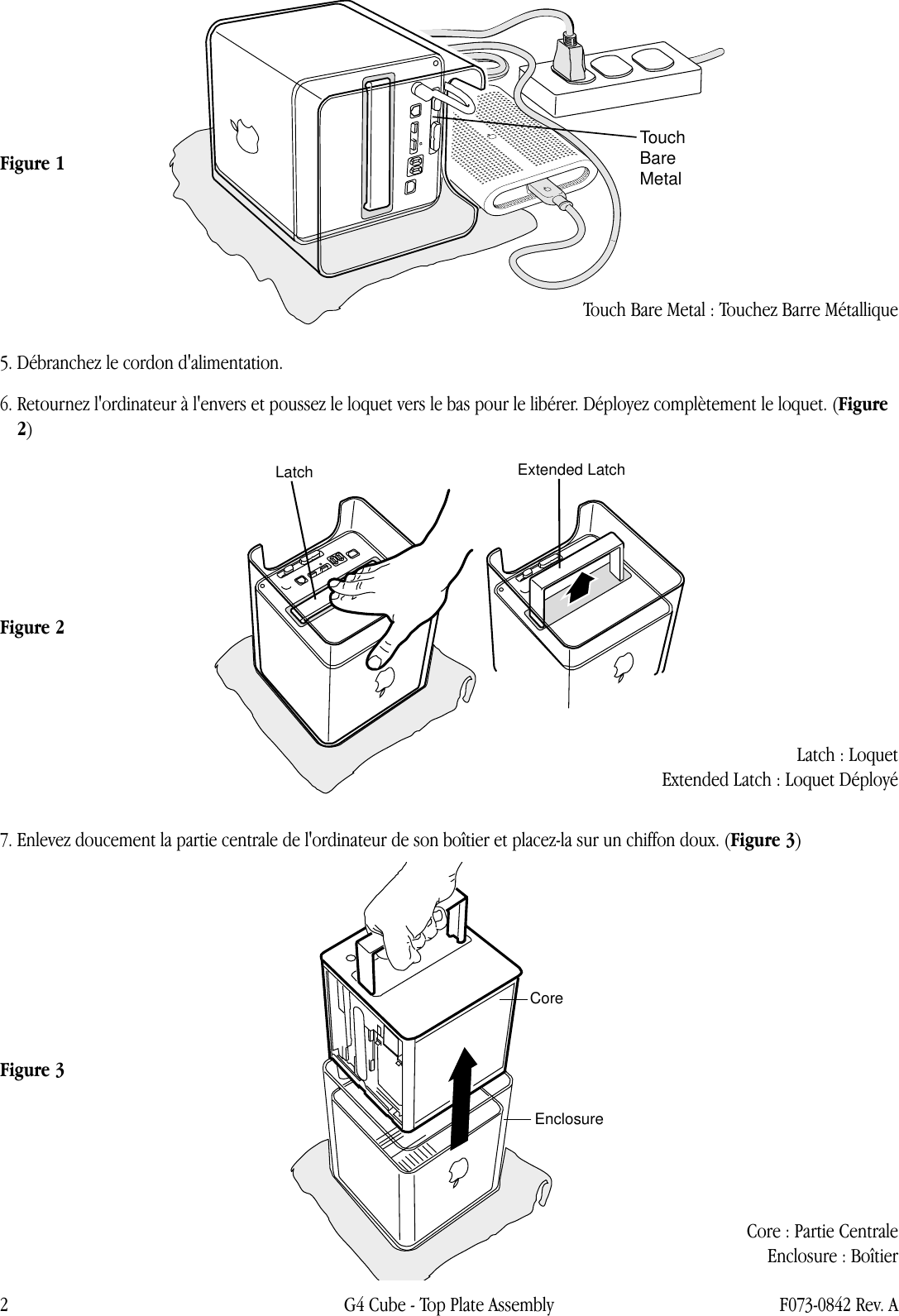 Page 2 of 7 - Apple Power Mac G4(Cube) Top Plate Assembly User Manual Power Mac G4(Cube)-Couvercle-Instructionsde Remplacement 073-0842-a