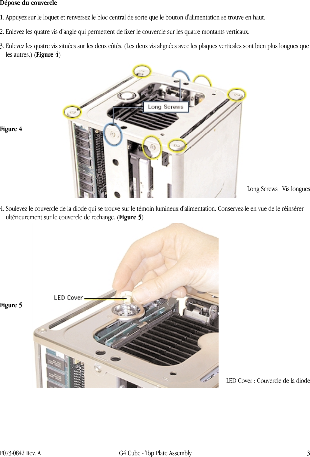 Page 3 of 7 - Apple Power Mac G4(Cube) Top Plate Assembly User Manual Power Mac G4(Cube)-Couvercle-Instructionsde Remplacement 073-0842-a