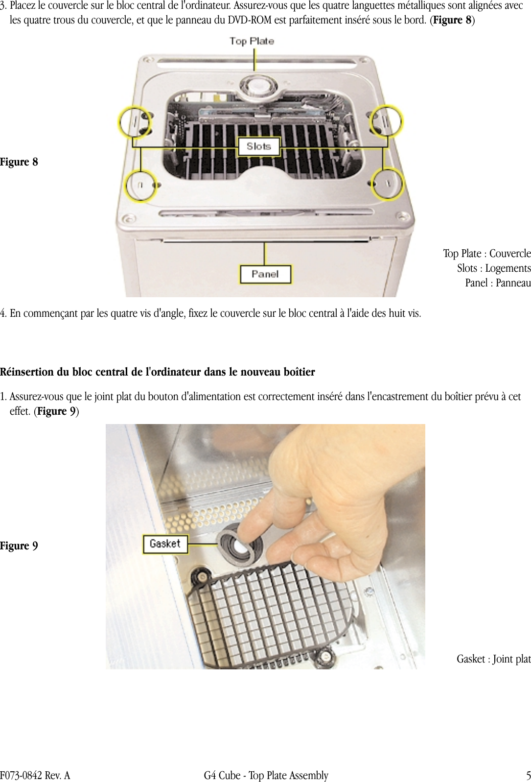 Page 5 of 7 - Apple Power Mac G4(Cube) Top Plate Assembly User Manual Power Mac G4(Cube)-Couvercle-Instructionsde Remplacement 073-0842-a