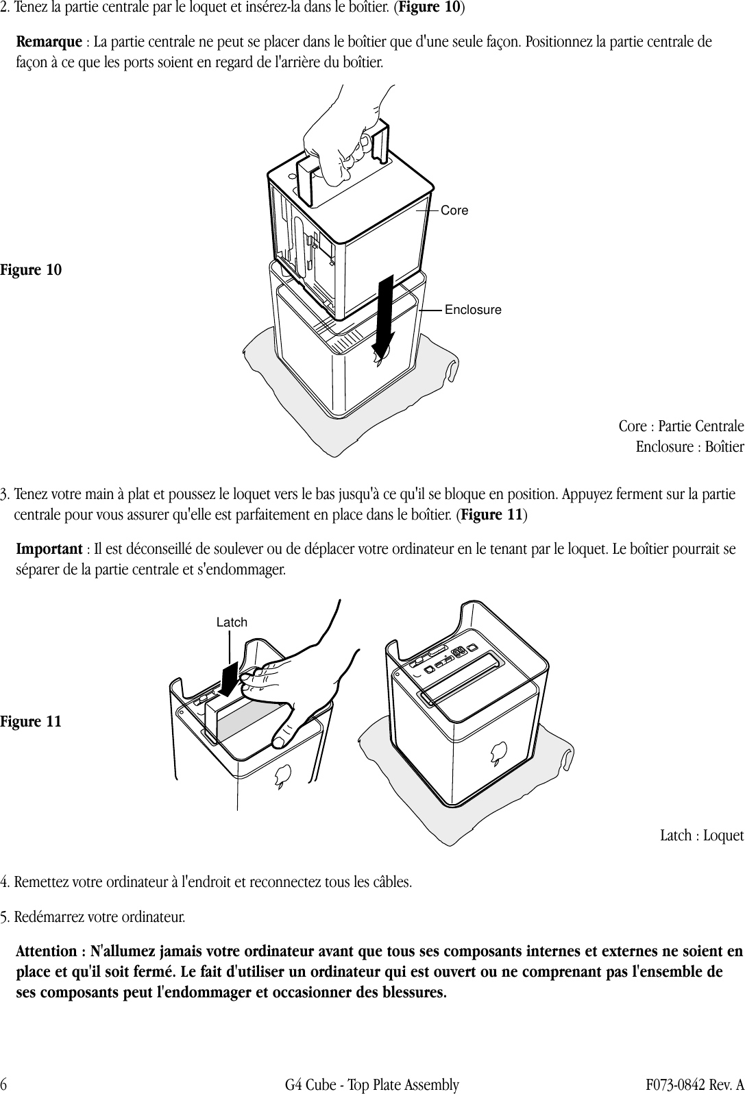 Page 6 of 7 - Apple Power Mac G4(Cube) Top Plate Assembly User Manual Power Mac G4(Cube)-Couvercle-Instructionsde Remplacement 073-0842-a