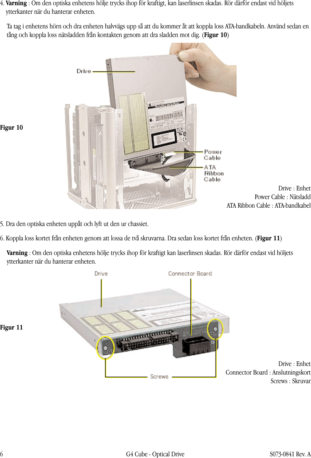 Page 6 of 12 - Apple Power Mac G4 (Cube) Optical Drive User Manual - Optisk Enhet Instruktioner För Byte 073-0841-a