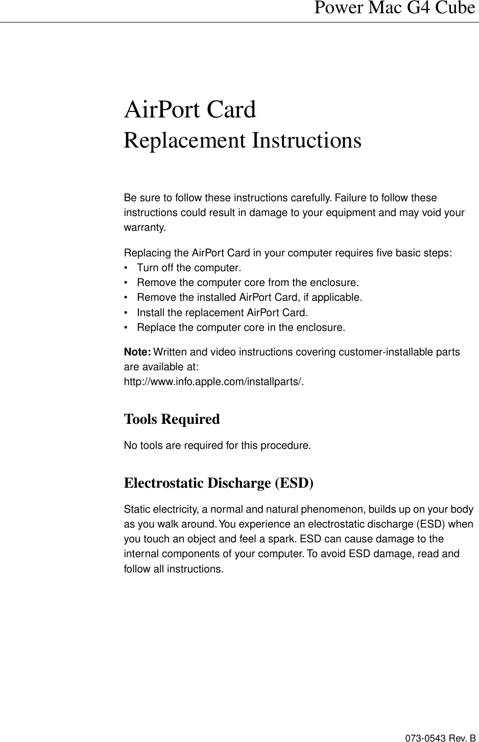Page 1 of 6 - Apple PowerMacG4(Cube) User Manual Power Mac G4Cube-Air Port Card Replacement Instructions Airport.cube