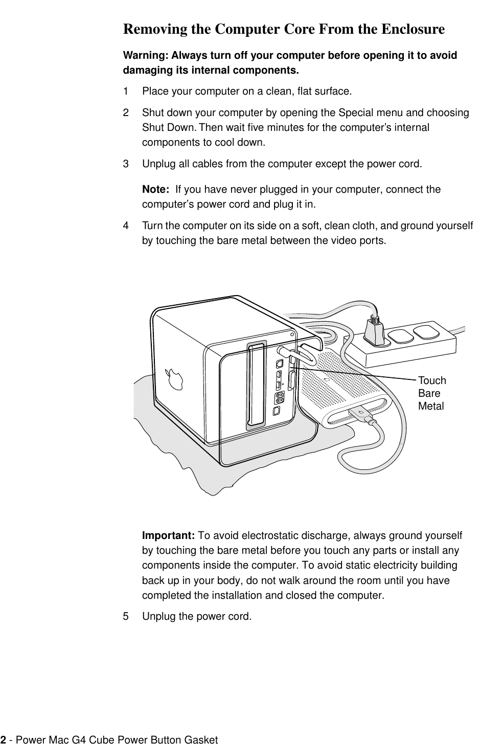 Page 2 of 6 - Apple PowerMacG4(Cube) User Manual Power Mac G4Cube-Power Button Gasket Replacement Instructions Gasket.cube