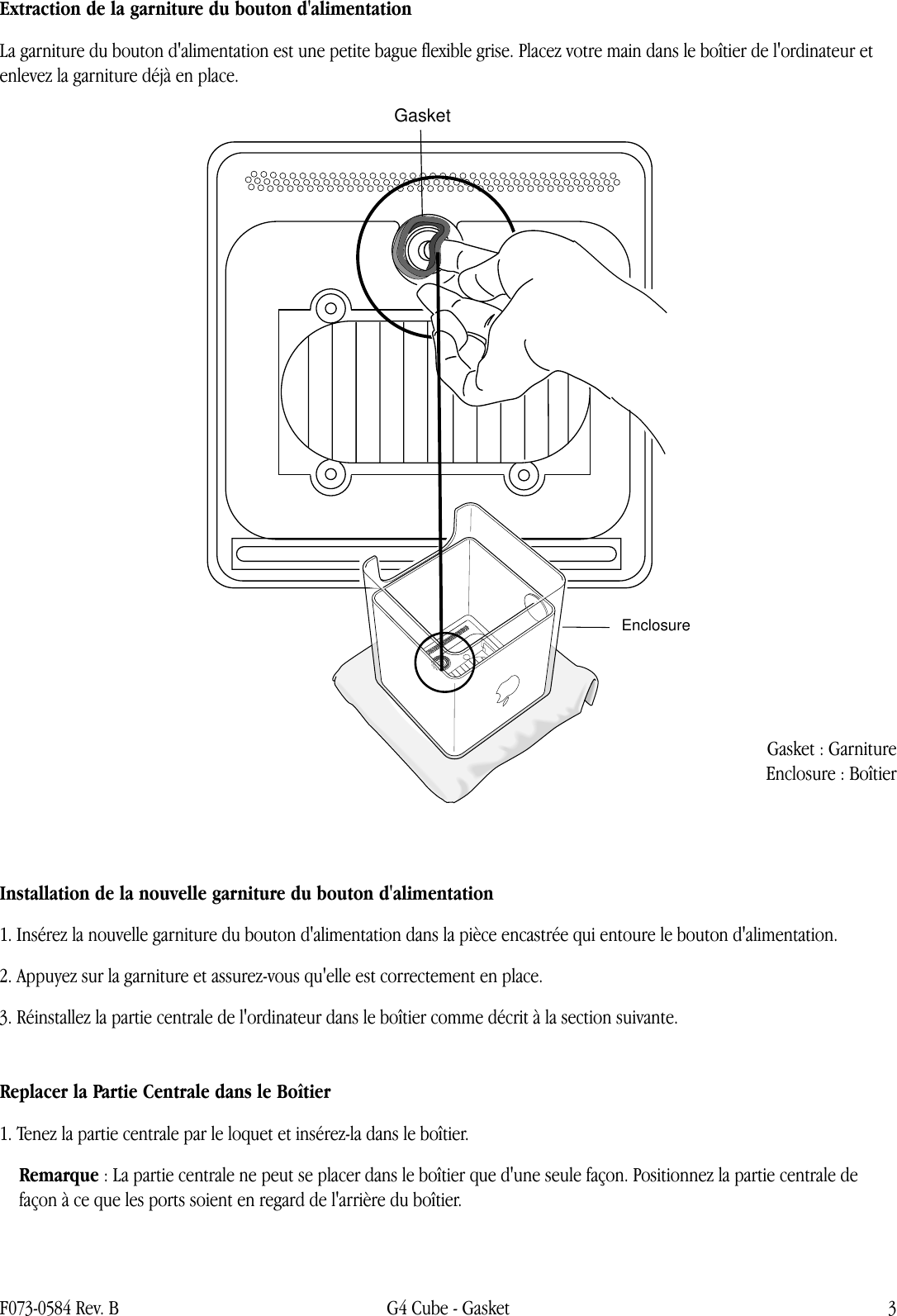 Page 3 of 4 - Apple Power Mac G4(Cube) Gasket User Manual Power Mac G4(Cube)-Garnituredu Boutond\'Alimentation-Instructionsde Remplacement Gasket.cube