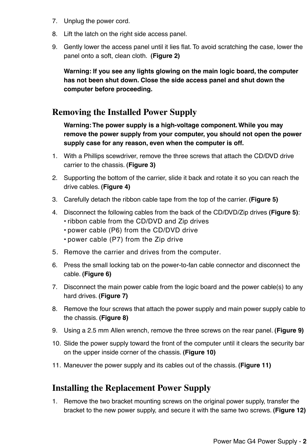 Page 2 of 11 - Apple PowerMacG4(QuickSilver) User Manual Power Mac G4and Macintosh Server G4-Power Supply-Replacement Instructions G4qd-powersupply