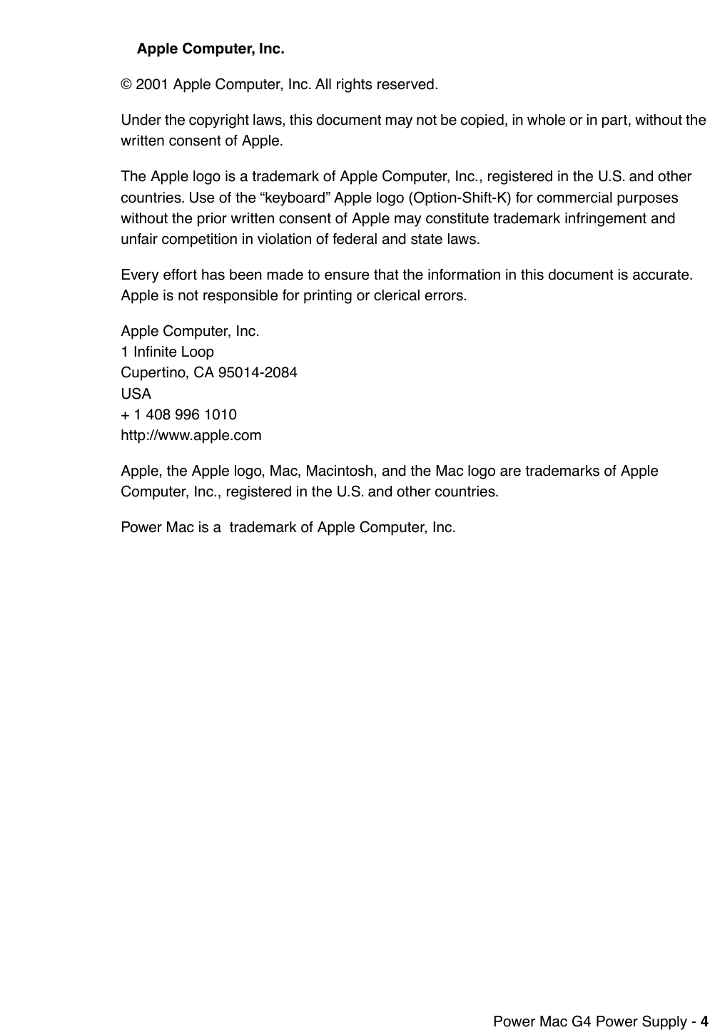Page 4 of 11 - Apple PowerMacG4(QuickSilver) User Manual Power Mac G4and Macintosh Server G4-Power Supply-Replacement Instructions G4qd-powersupply
