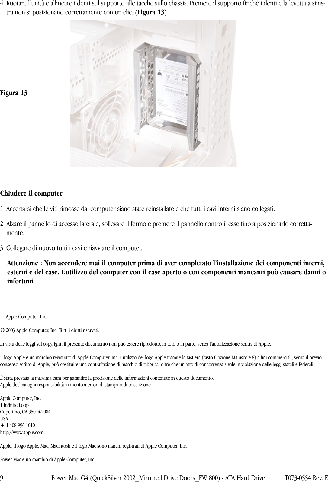 Page 9 of 9 - Apple Power Mac G4 (QuickSilver 2002) Hard Drive User Manual E Macintosh Server - Disco Rigido ATA Istruzioni Per La Sostituzione G4mdd-fw800-atadrv