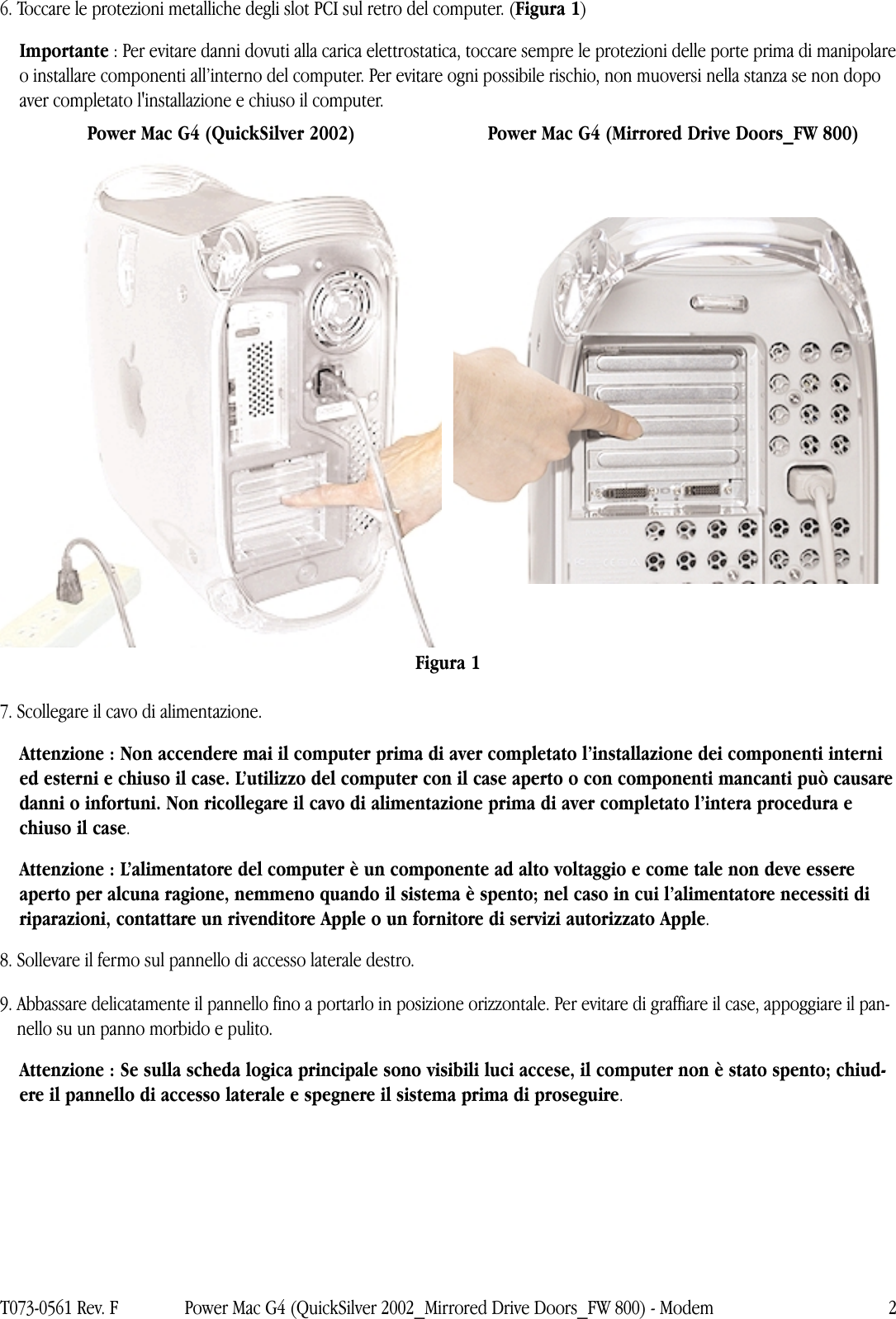 Page 2 of 4 - Apple Power Mac G4 (QuickSilver 2002) Modem User Manual (Quick Silver 2002, Porta Unità In Mirroring, Fire Wire 800) - Istruzioni Per La Sostituzione G4mdd-fw800-modem