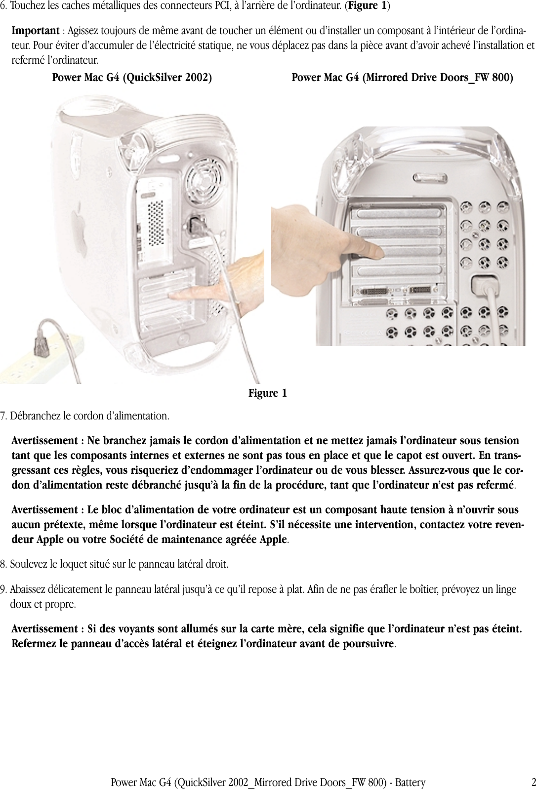 Page 2 of 5 - Apple Power Mac G4(portesdelecteurmiroirs) Battery User Manual Power Mac G4(Quick Silver2002,portesdelecteurmiroirs,Fire Wire800)-Batterie-Instructionsderemplacement G4mdd-fw800-battery