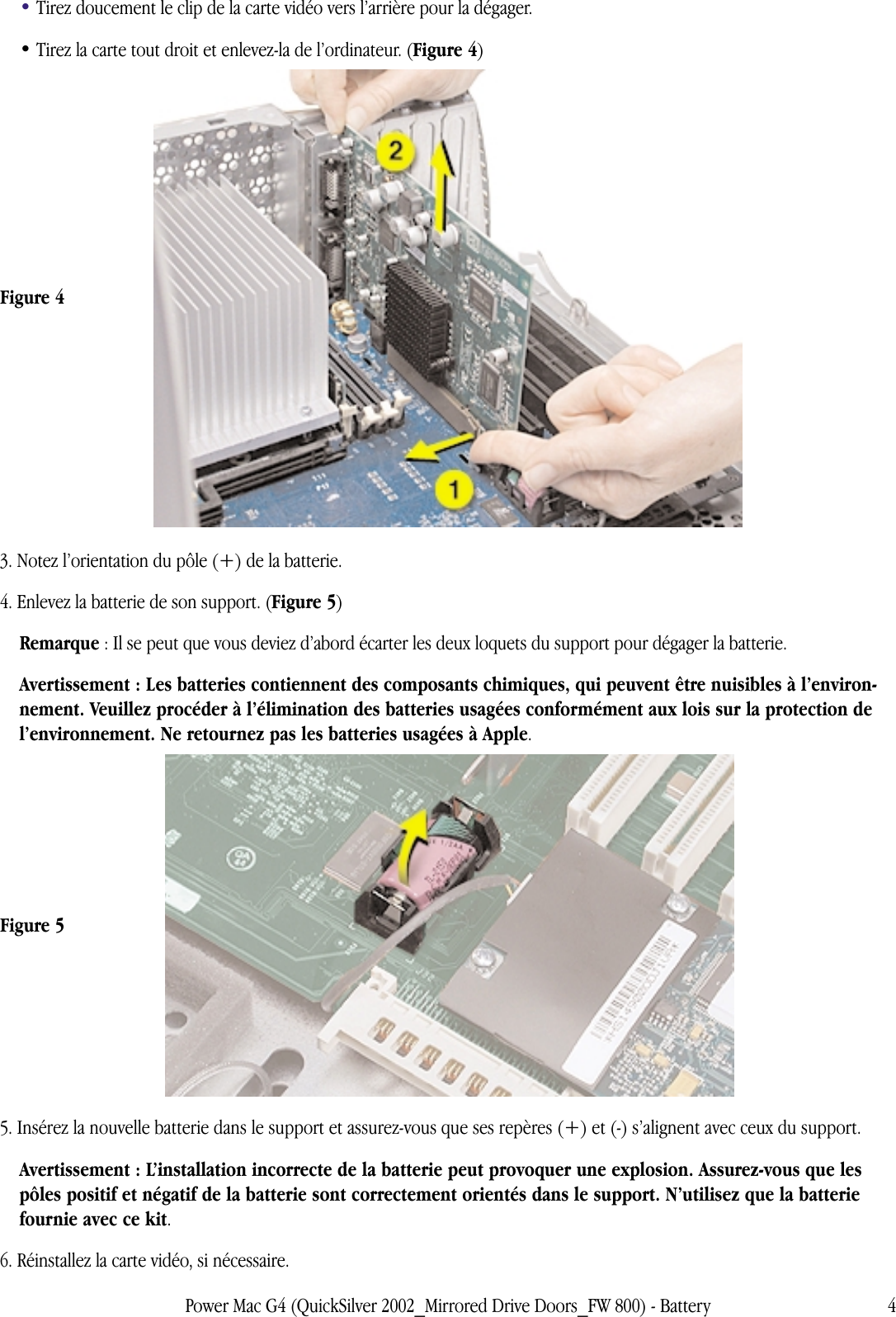 Page 4 of 5 - Apple Power Mac G4(portesdelecteurmiroirs) Battery User Manual Power Mac G4(Quick Silver2002,portesdelecteurmiroirs,Fire Wire800)-Batterie-Instructionsderemplacement G4mdd-fw800-battery