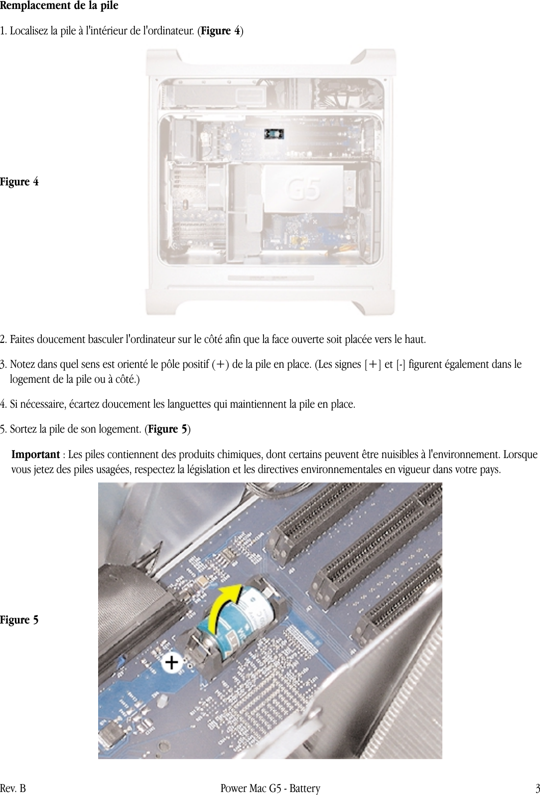 Page 3 of 4 - Apple Power Mac G5 PM G5 (G5_Ju 04_Early 05) Battery (DIY) User Manual Power Mac G5-Pile-Instructionsderemplacement B