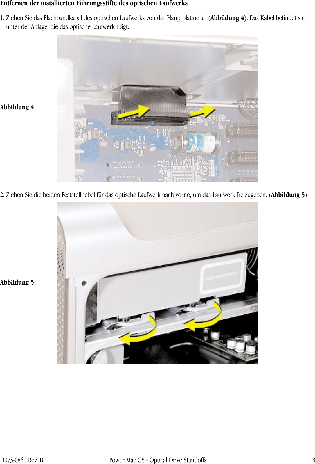 Page 3 of 6 - Apple Power Mac G5 (Ende 2004) PM (G5_Ju 04_Late 04_Early 05) Optical Drive Standoffs (DIY) User Manual (Juni 2004, Ende Anfang 2005) - Führungsstifte Für Das Optische Laufwerk Anweisungen Zum Austauschen 073-0860