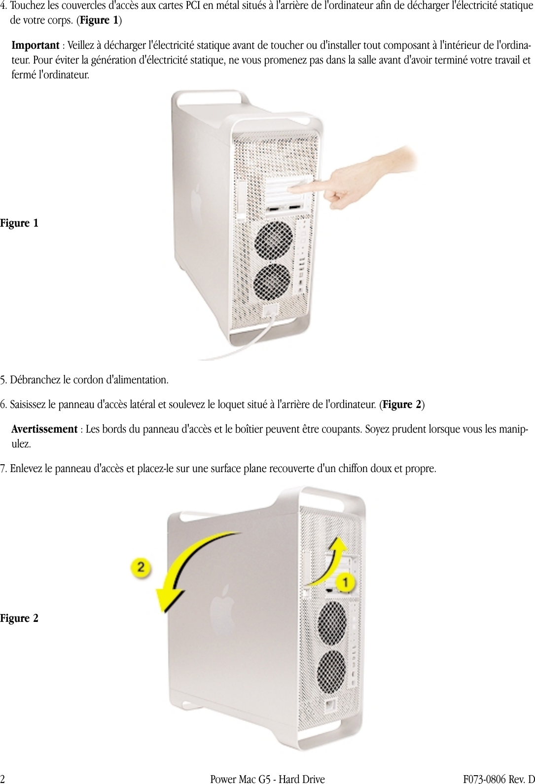 Page 2 of 6 - Apple Power Mac G5(fin 2004) PM G5 (G5_Ju 04_Late 04_Early 05) Hard Drive (DIY) User Manual Power Mac G5(juniode2004,fin2004,début2005)-Disquedur-Instructionsderemplacement 073-0806