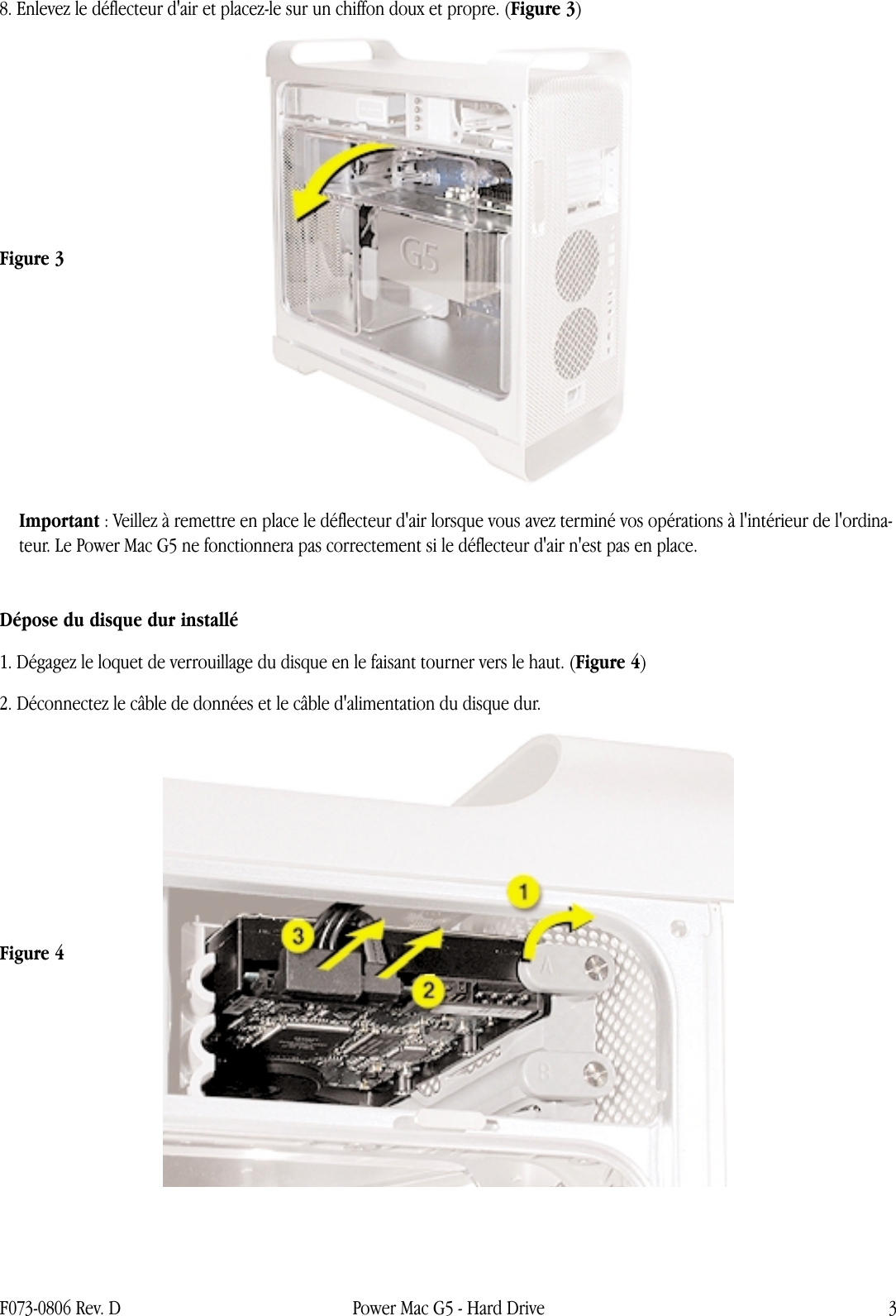 Page 3 of 6 - Apple Power Mac G5(fin 2004) PM G5 (G5_Ju 04_Late 04_Early 05) Hard Drive (DIY) User Manual Power Mac G5(juniode2004,fin2004,début2005)-Disquedur-Instructionsderemplacement 073-0806