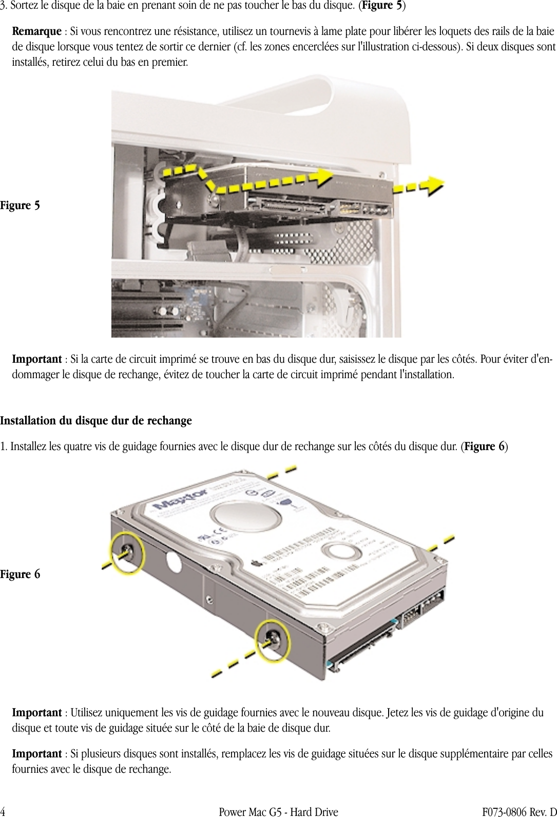 Page 4 of 6 - Apple Power Mac G5(fin 2004) PM G5 (G5_Ju 04_Late 04_Early 05) Hard Drive (DIY) User Manual Power Mac G5(juniode2004,fin2004,début2005)-Disquedur-Instructionsderemplacement 073-0806