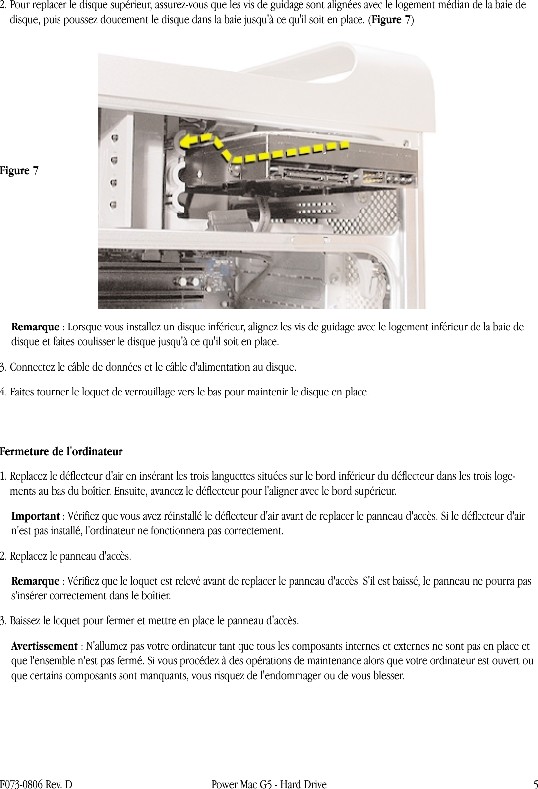 Page 5 of 6 - Apple Power Mac G5(fin 2004) PM G5 (G5_Ju 04_Late 04_Early 05) Hard Drive (DIY) User Manual Power Mac G5(juniode2004,fin2004,début2005)-Disquedur-Instructionsderemplacement 073-0806