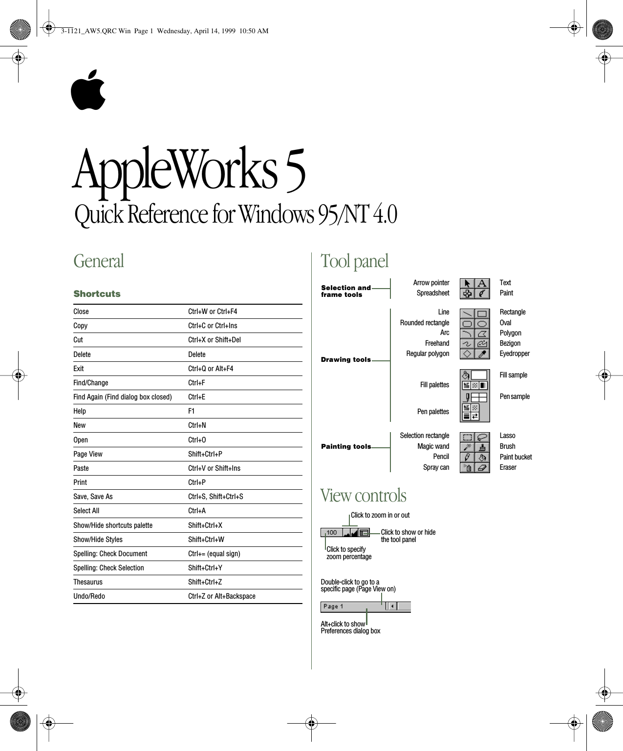 Page 1 of 4 - Apple Productivity Software AppleWorks 5 Quick Reference User Manual Works Reference: For Windows 95/NT 4.0 (Manual) Appleworks5WIN