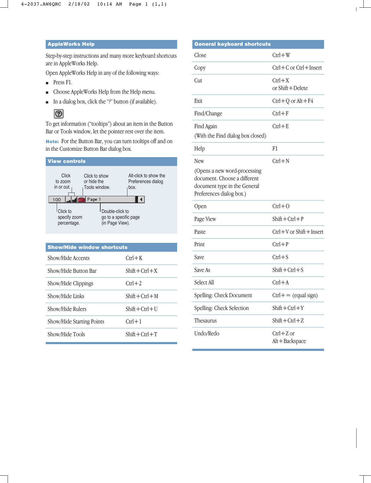 Page 2 of 6 - Apple Productivity Software AppleWorks 6 For Windows User Manual Works Windows: Quick Reference Appleworks6WIN