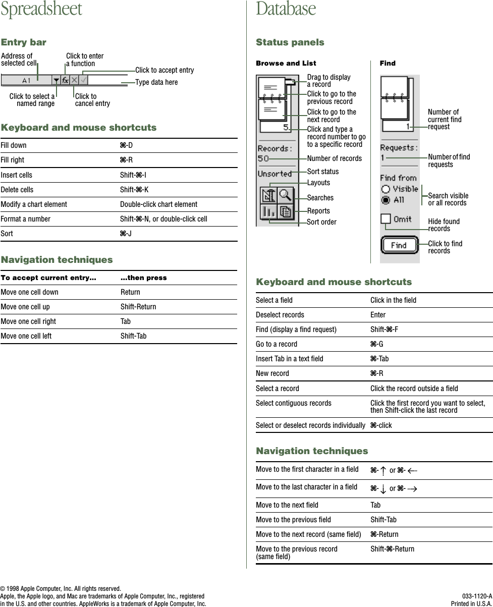 Page 4 of 4 - Apple Productivity Software AppleWorks 5 User Manual Works 5: Quick Reference For Mac OS (Manual) Appleworks5Mac OS-Quick