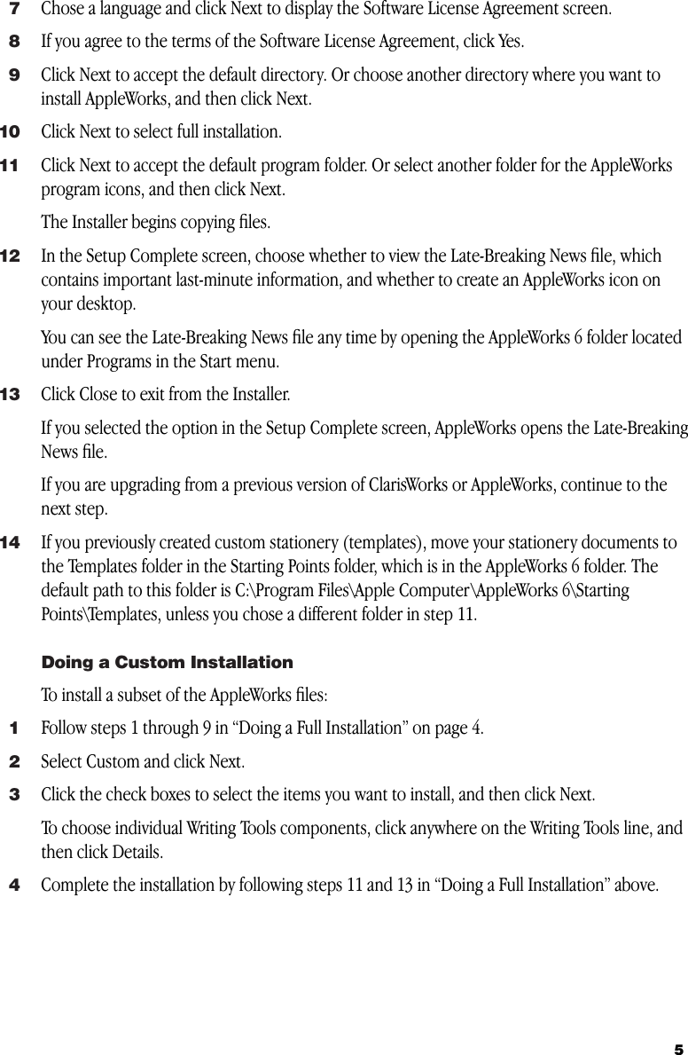 Page 5 of 12 - Apple Productivity Software AppleWorks 6 For Windows User Manual Works Windows: Installing Appleworks6WIN Installation