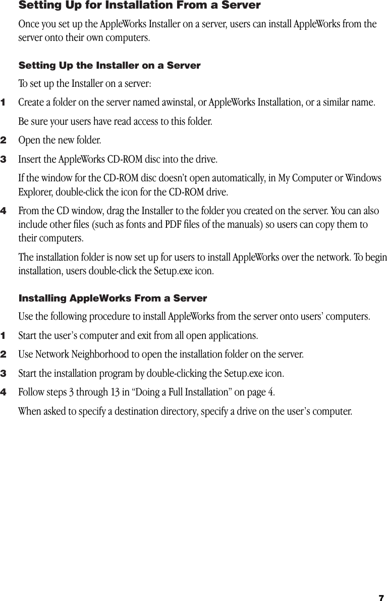 Page 7 of 12 - Apple Productivity Software AppleWorks 6 For Windows User Manual Works Windows: Installing Appleworks6WIN Installation