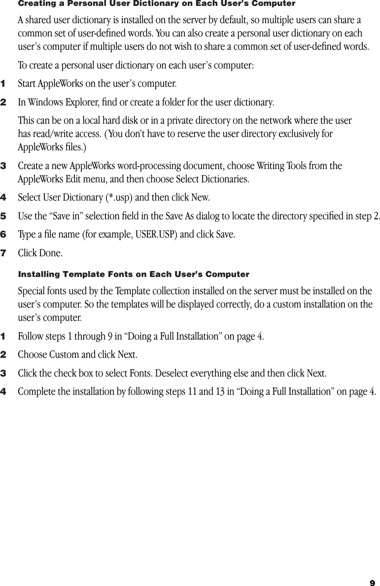 Page 9 of 12 - Apple Productivity Software AppleWorks 6 For Windows User Manual Works Windows: Installing Appleworks6WIN Installation