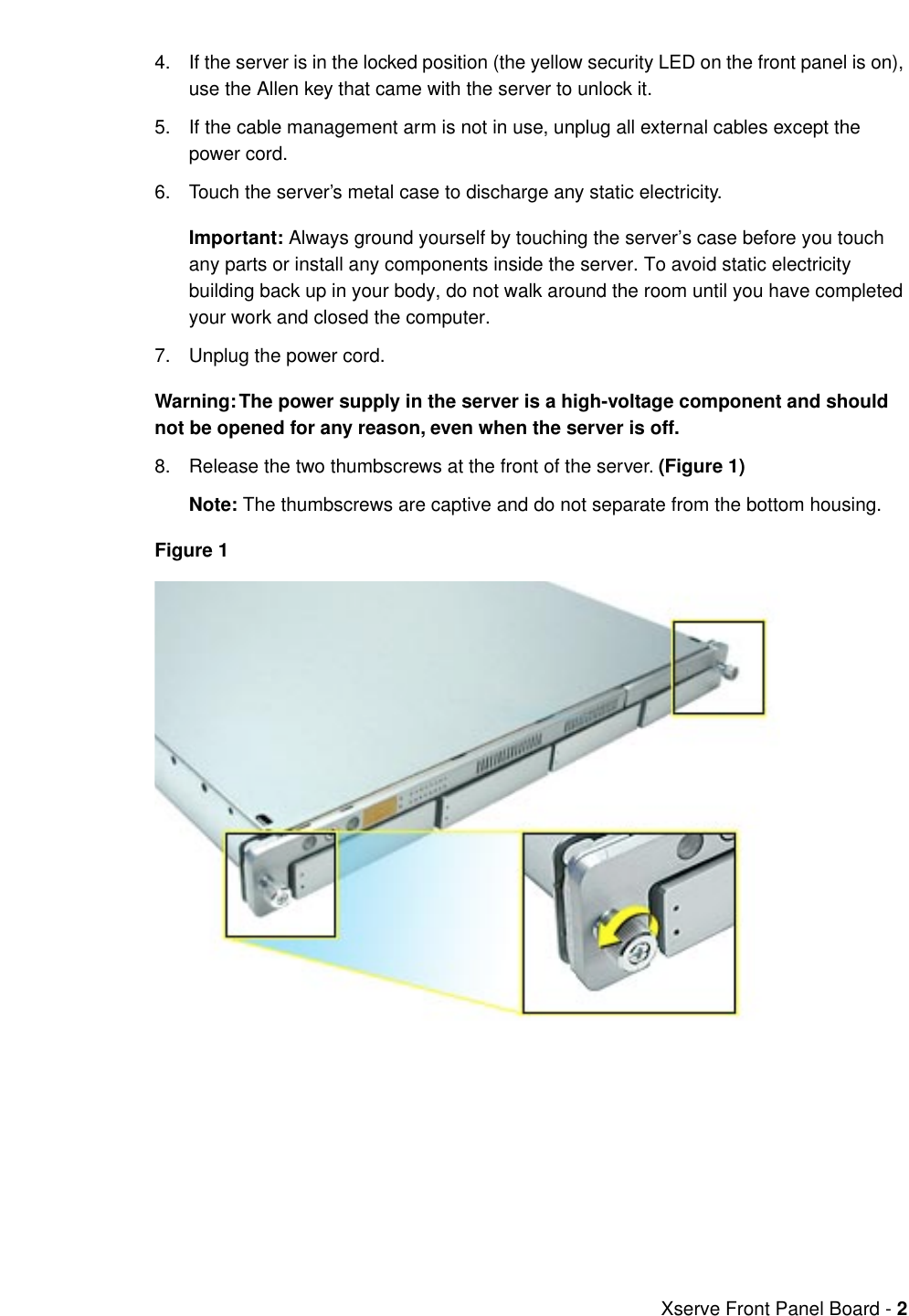 Page 2 of 6 - Apple Xserve User Manual (original) - Front Panel Board Replacement Instructions Xserve-frntpnlbd.073-0680