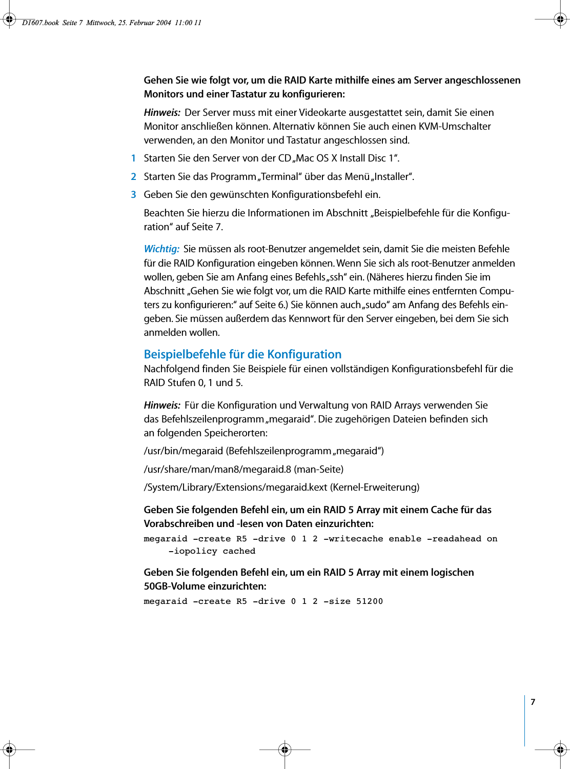 Page 7 of 9 - Apple Xserve G5 Verwenden Der Hardware RAID PCI-Karte User Manual - Benutzerhandbuch Verwendender RAIDPCI-Karte