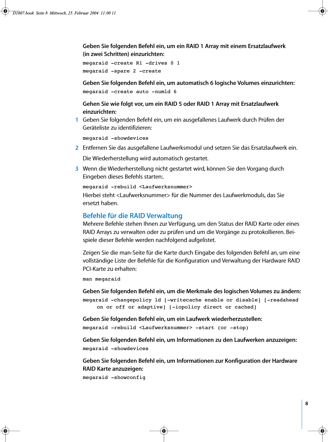 Page 8 of 9 - Apple Xserve G5 Verwenden Der Hardware RAID PCI-Karte User Manual - Benutzerhandbuch Verwendender RAIDPCI-Karte