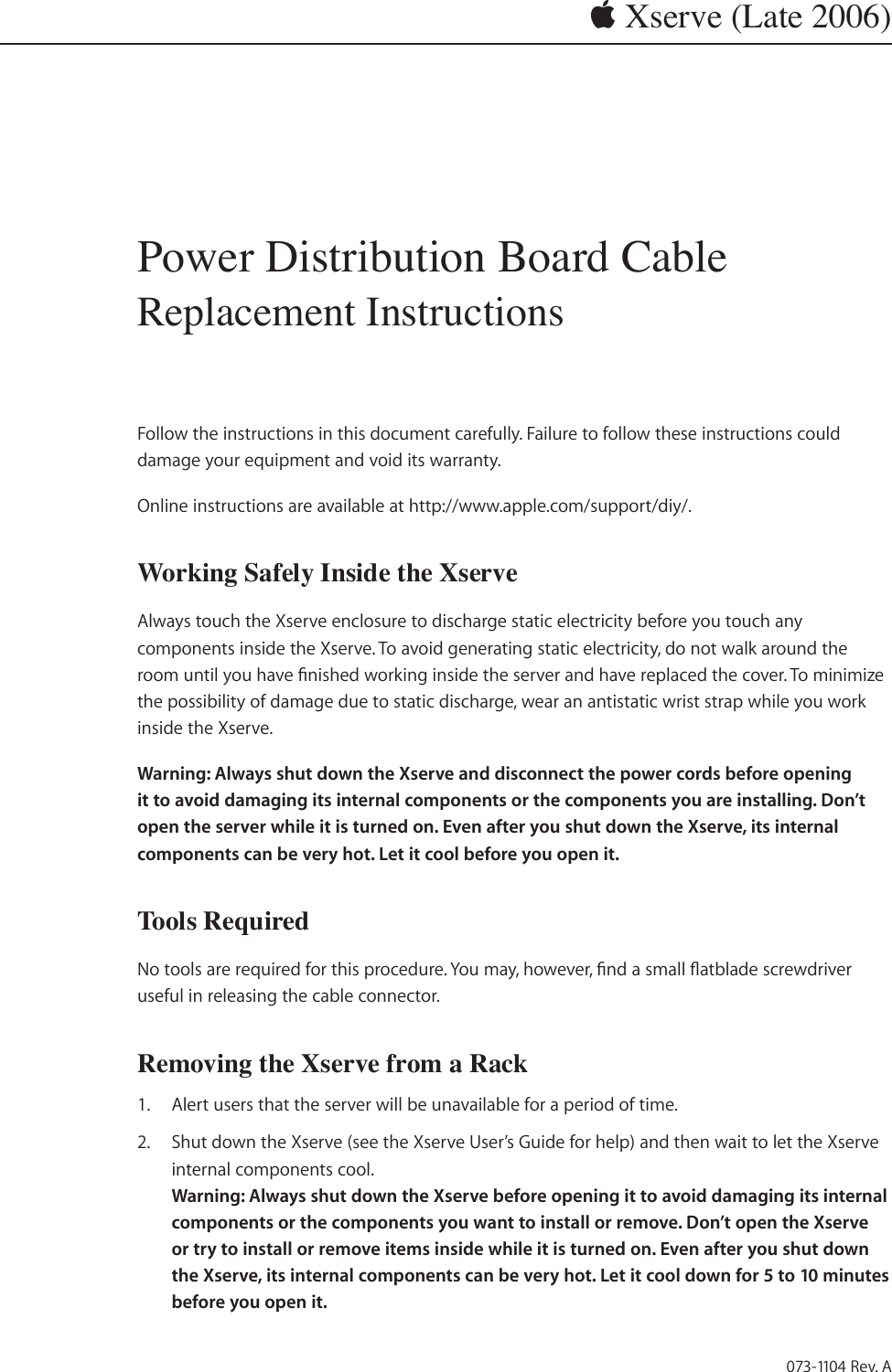 Page 1 of 4 - Apple Xserve(Late2006) Xserve Intel (Late 2006) DIY Procedure For Power Distribution Board Cable (Manual) User Manual Intel(Late2006)DIYProcedurefor Cable(Manual)