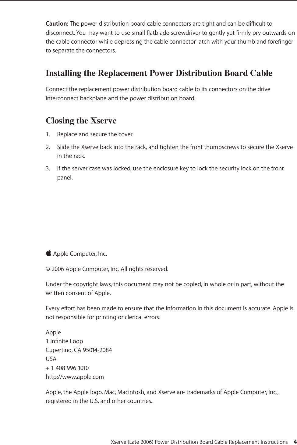 Page 4 of 4 - Apple Xserve(Late2006) Xserve Intel (Late 2006) DIY Procedure For Power Distribution Board Cable (Manual) User Manual Intel(Late2006)DIYProcedurefor Cable(Manual)