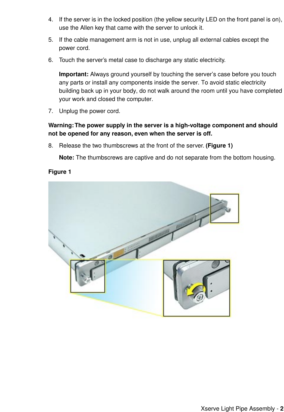 Page 2 of 8 - Apple Xserve (Slot Load) User Manual - Light Pipe Assembly Replacement Instructions Xserve-lightpipe.073-0756