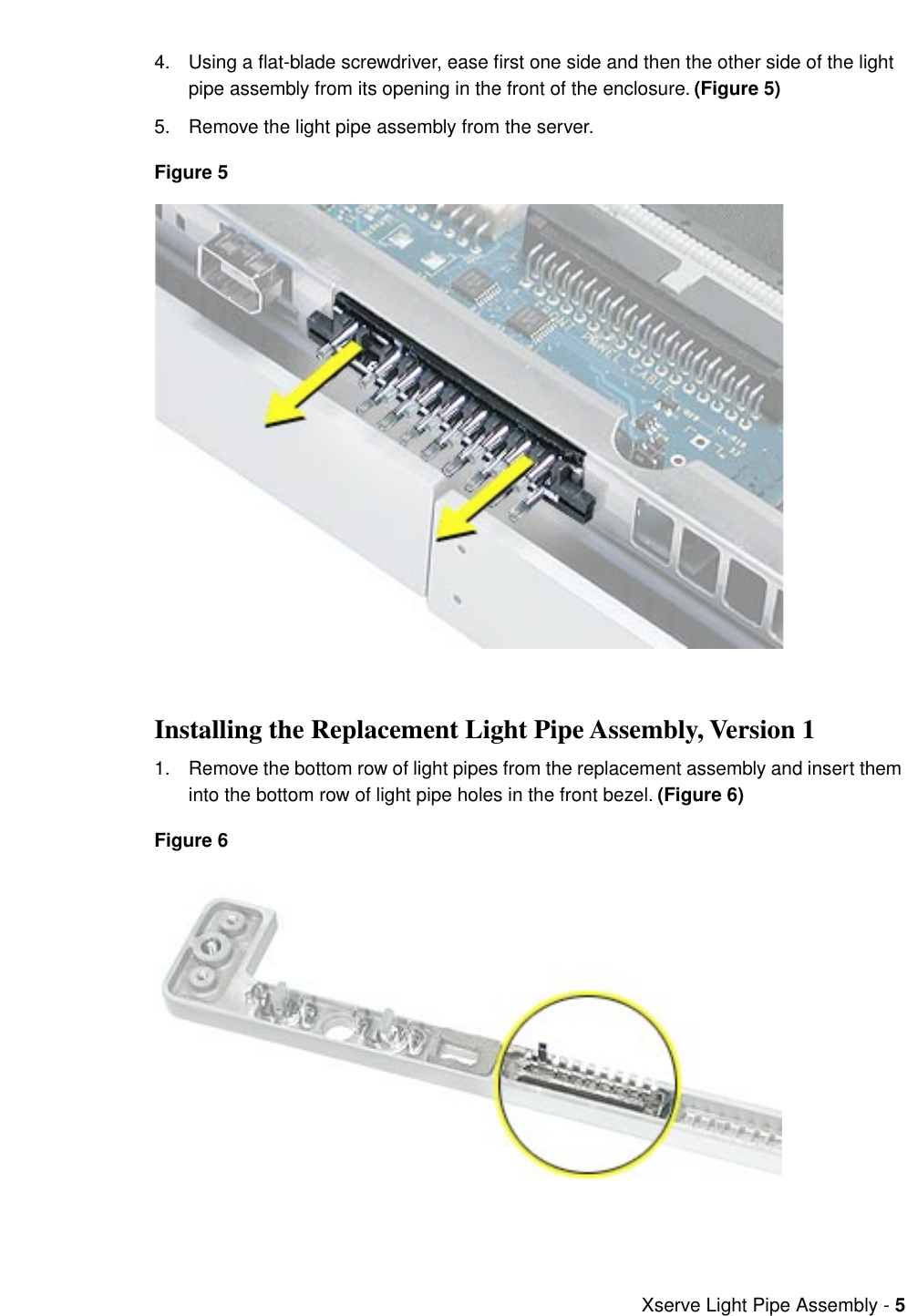 Page 5 of 8 - Apple Xserve (Slot Load) User Manual - Light Pipe Assembly Replacement Instructions Xserve-lightpipe.073-0756