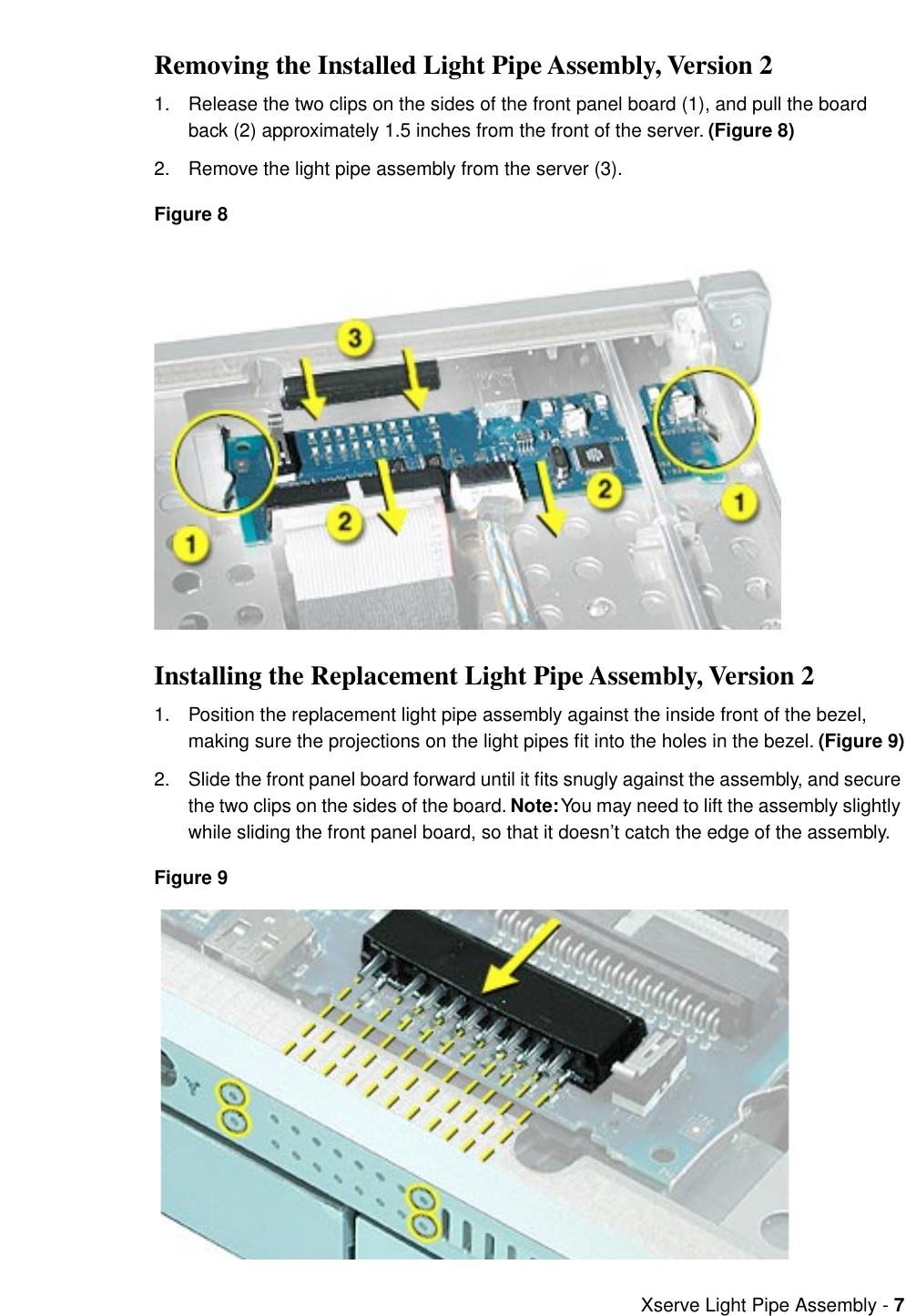 Page 7 of 8 - Apple Xserve (Slot Load) User Manual - Light Pipe Assembly Replacement Instructions Xserve-lightpipe.073-0756