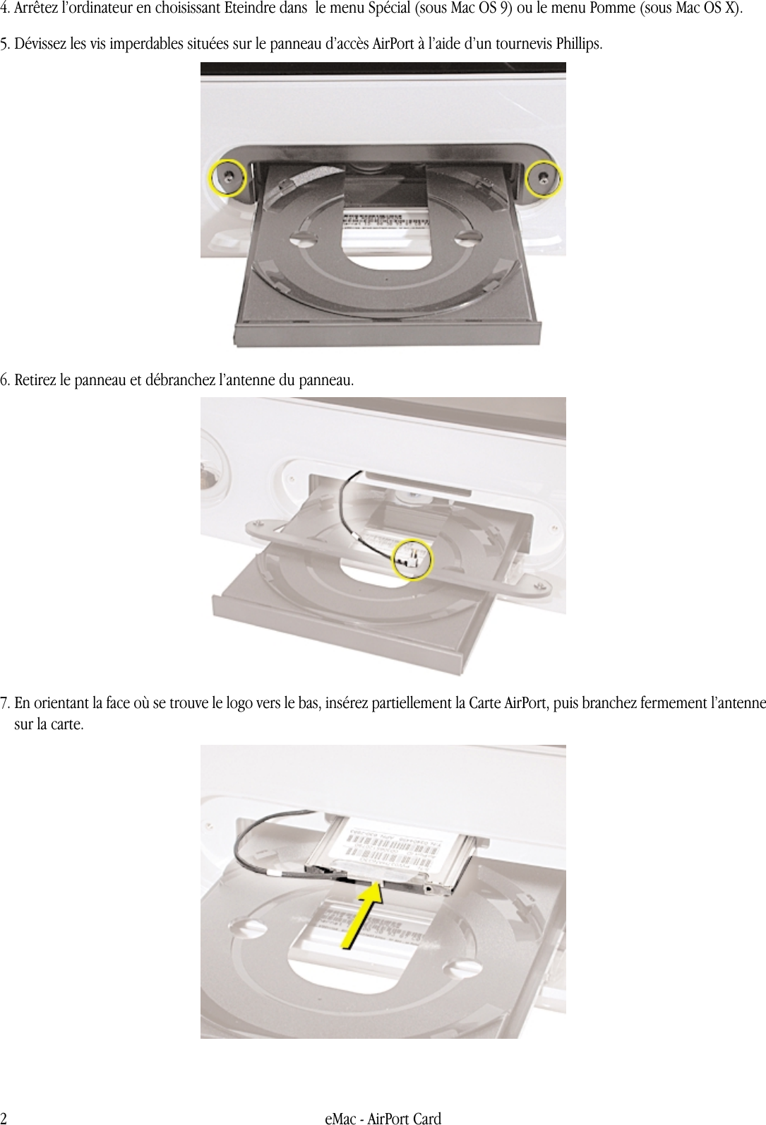 Page 2 of 5 - Apple EMac AirPort Card User Manual E Mac-Carte Air Port-Installerouremplacerla Carte Port Emac-airport