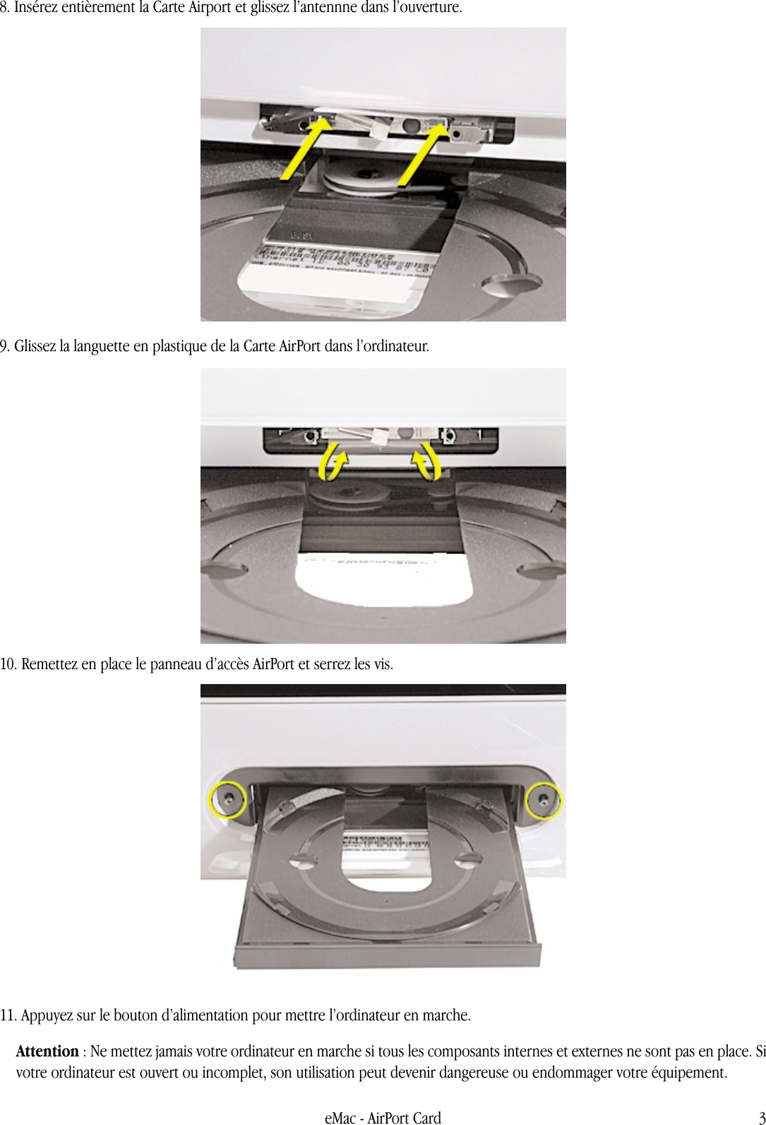 Page 3 of 5 - Apple EMac AirPort Card User Manual E Mac-Carte Air Port-Installerouremplacerla Carte Port Emac-airport