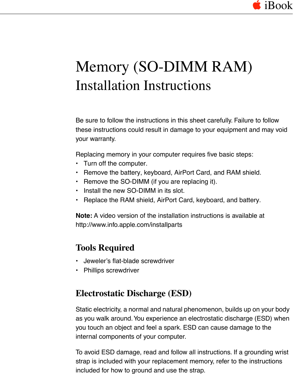 Page 1 of 6 - Apple IBook User Manual I Book (Original, Special Edition, Firewire) - Memory (SO-DIMM RAM) Installation Instructions Ibook-memory-cip