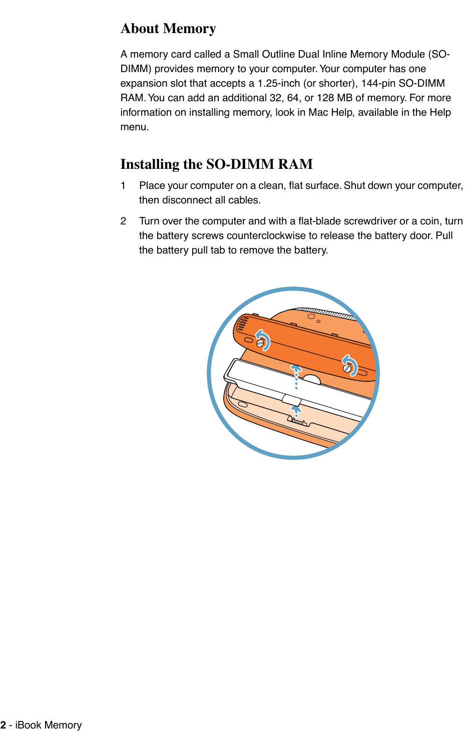 Page 2 of 6 - Apple IBook User Manual I Book (Original, Special Edition, Firewire) - Memory (SO-DIMM RAM) Installation Instructions Ibook-memory-cip