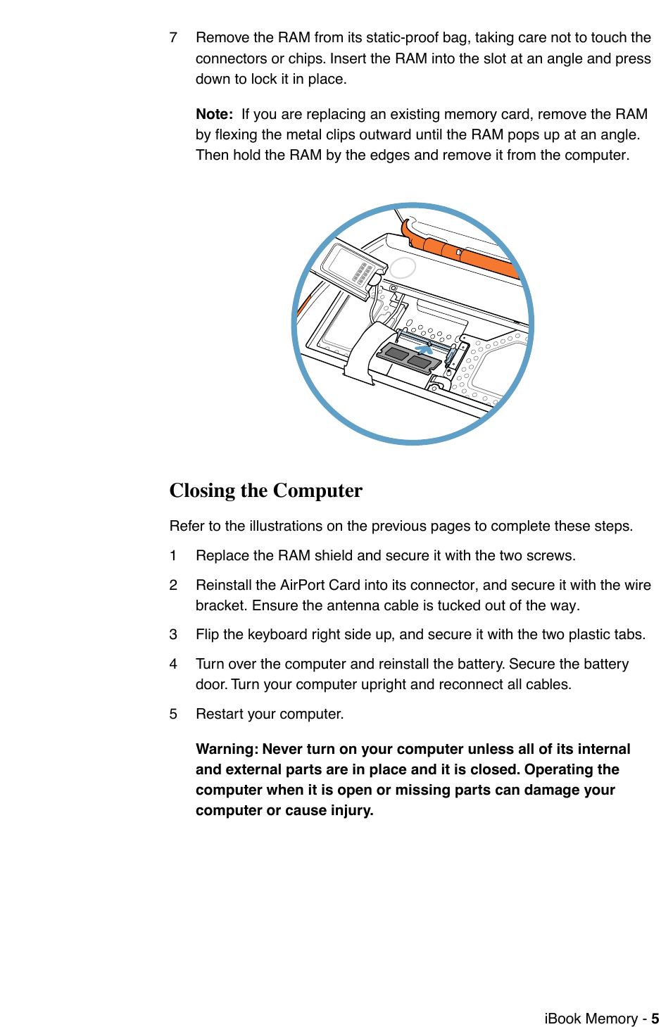 Page 5 of 6 - Apple IBook User Manual I Book (Original, Special Edition, Firewire) - Memory (SO-DIMM RAM) Installation Instructions Ibook-memory-cip