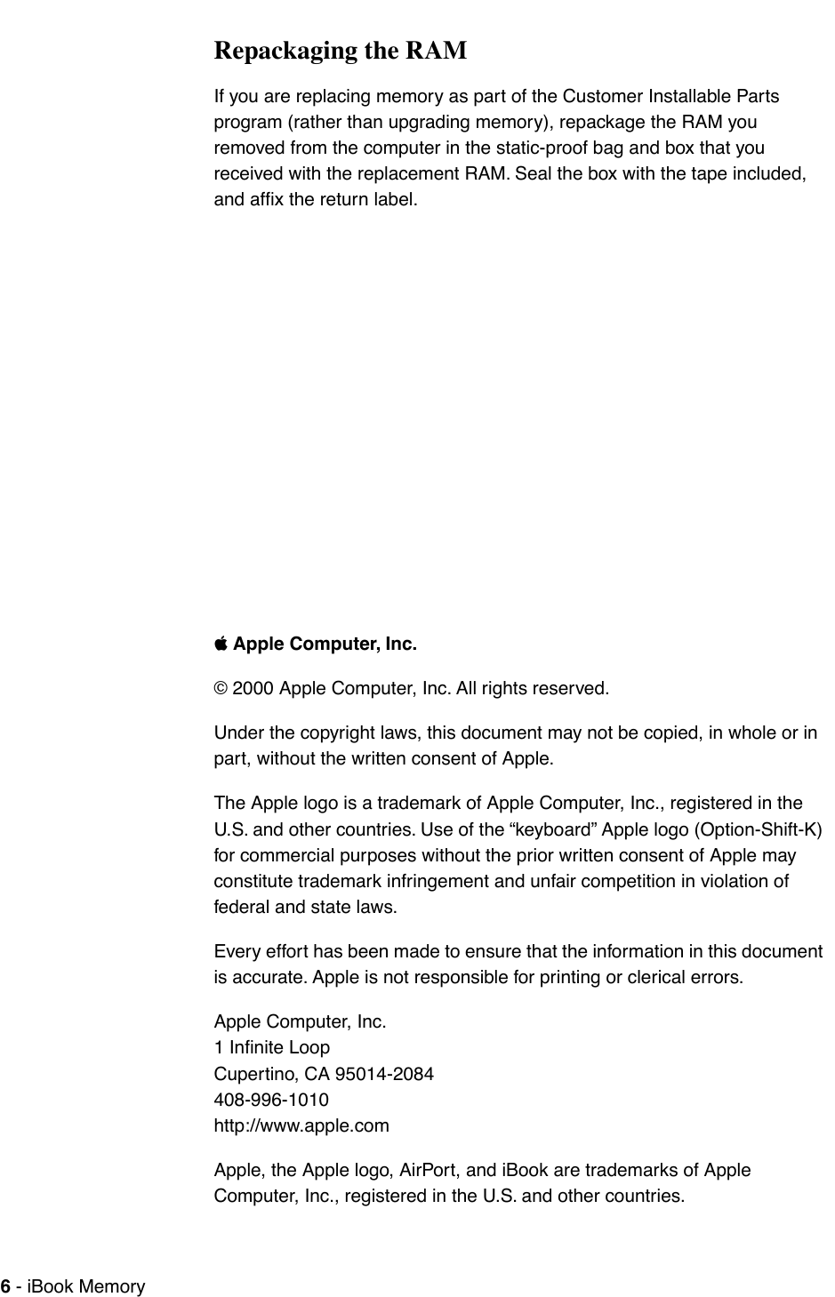 Page 6 of 6 - Apple IBook User Manual I Book (Original, Special Edition, Firewire) - Memory (SO-DIMM RAM) Installation Instructions Ibook-memory-cip