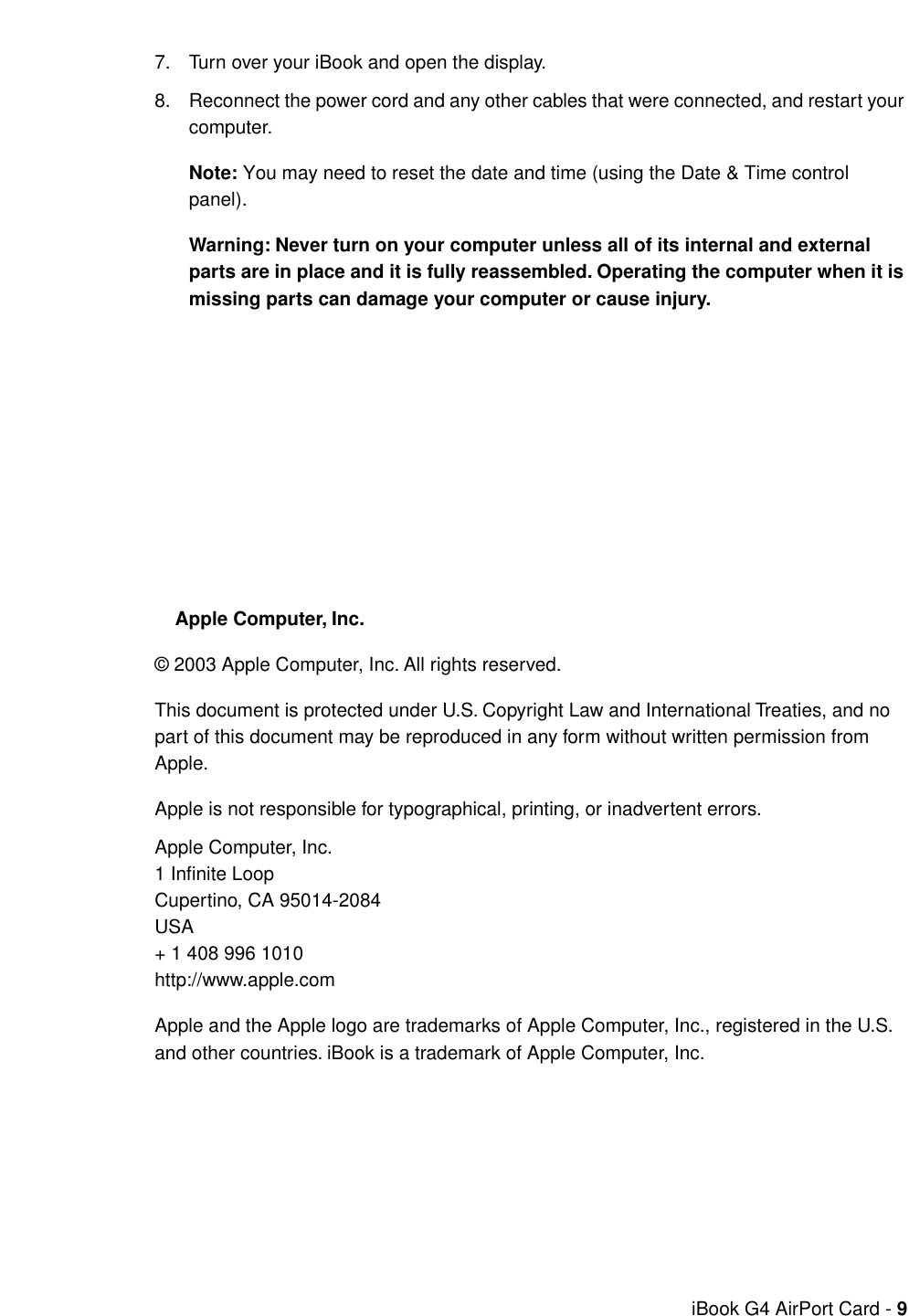 Page 9 of 9 - Apple IBook G4 (12-inch Late 2004) User Manual I Book (Late - Air Port Extreme Card Replacement Instructions Ibg4-apc-cip1