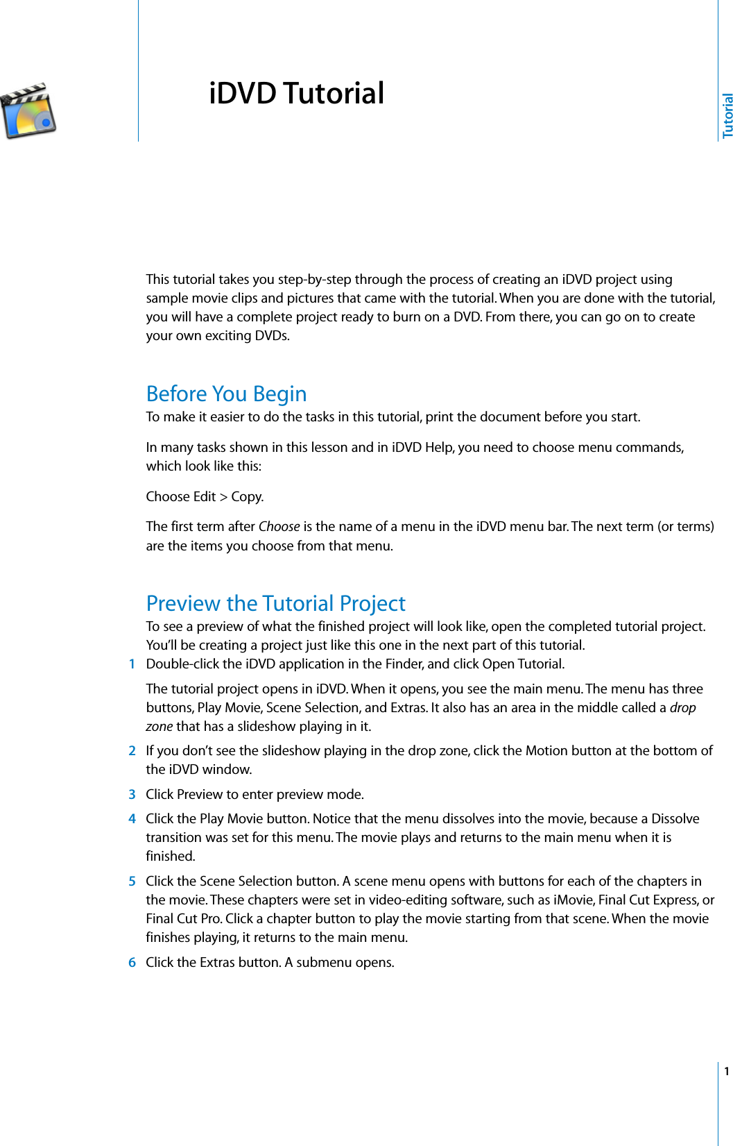 Page 1 of 12 - Apple IDVD Tutorial (Manual) User Manual I DVD 4 DVDTutorial