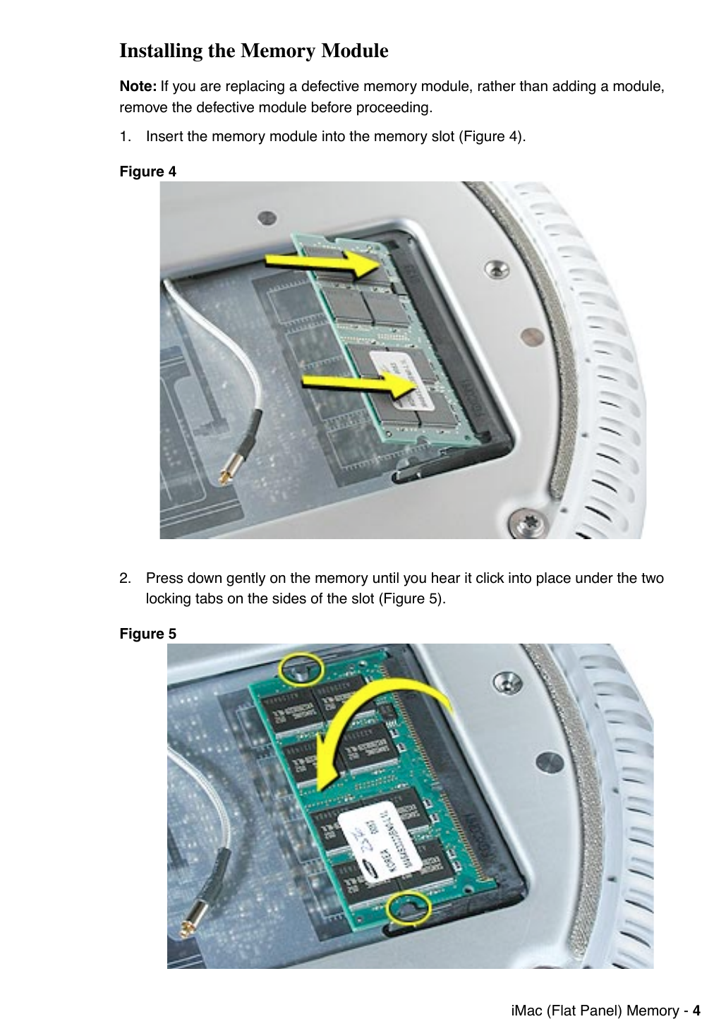 Page 4 of 6 - Apple IMac(FlatPanel) User Manual I Mac(Flat Panel)-Memory,SO-DIMM-Installation Instructions Imacfp-mem-cip