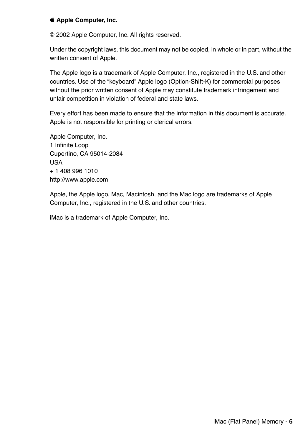Page 6 of 6 - Apple IMac(FlatPanel) User Manual I Mac(Flat Panel)-Memory,SO-DIMM-Installation Instructions Imacfp-mem-cip