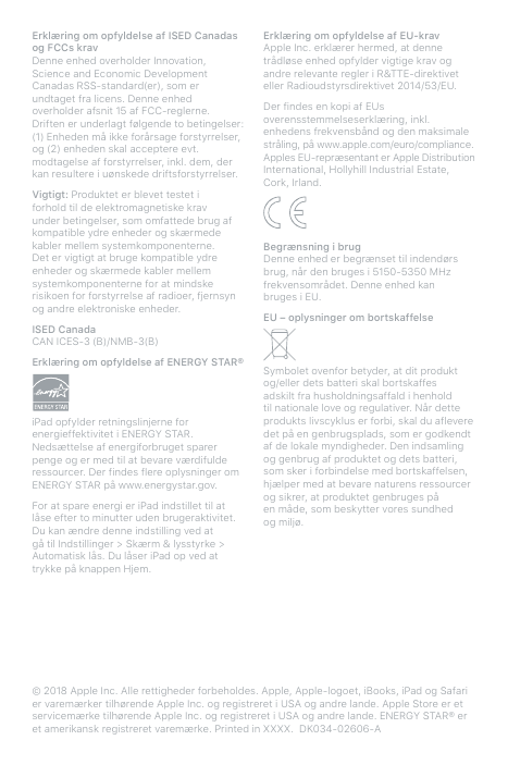 Page 2 of 2 - Apple IPad (6. Generation) User Manual Oplysninger Om I Pad Ipad-6-info-dk