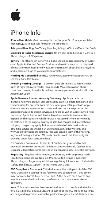 Page 1 of 2 - Apple IPhone4 IPhone Info User Manual I Phone4Info–safety,warranty,andregulatoryinformation 4 4s