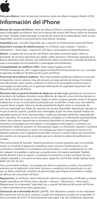 Apple IPhone5 Información Del IPhone User Manual Informaciónsobreeli  Phone5c 5c Info E