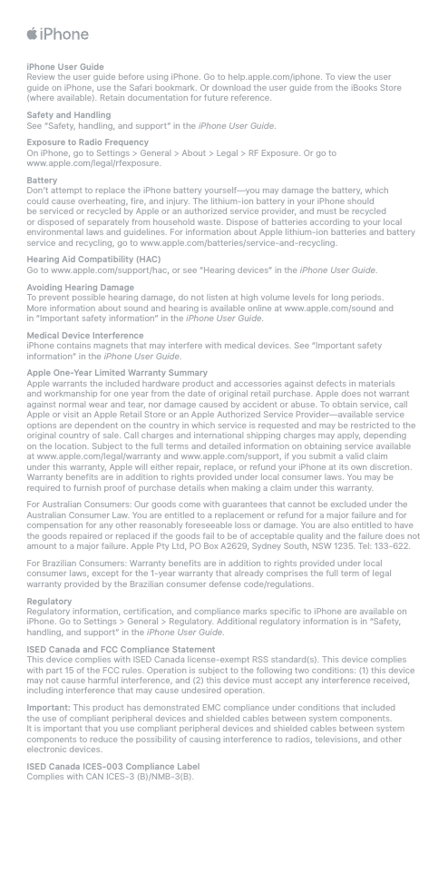 Page 1 of 2 - Apple IPhone7Plus User Manual I Phone7Plusand8Plus Info-safety,warranty,andregulatoryinformation Iphone-7plus-and-8plus-2017-info